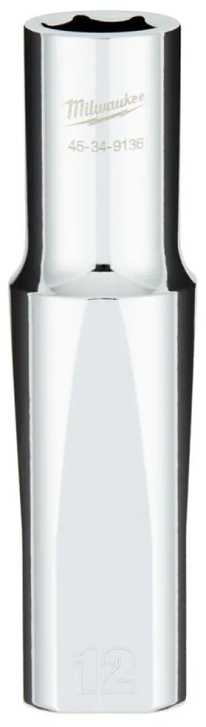 Milwaukee 45-34-9136 Socket, 12 mm Socket, 1/2 in Drive, 6-Point, Chrome Vanadium Steel, Chrome :CD: QUANTITY: 1