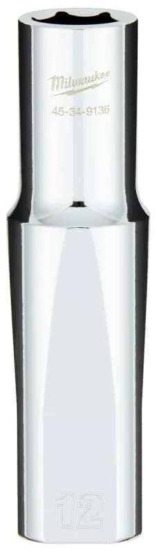 Milwaukee 45-34-9136 Socket, 12 mm Socket, 1/2 in Drive, 6-Point, Chrome Vanadium Steel, Chrome :CD: QUANTITY: 1