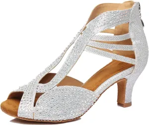 Minishion Women's Latin Salsa Crystals Studded Glitter Zip Dancing Shoes Wedding Ankle Sandals L417
