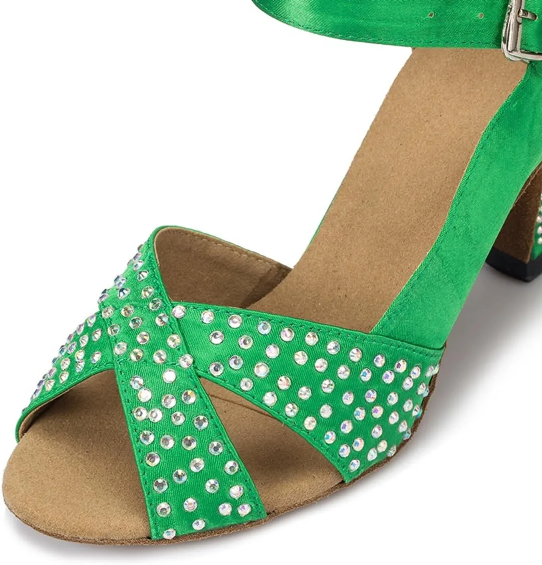 Minishion Women's TH038 Sparkling Satin Wedding Ballroom Latin Taogo Dance Sandals