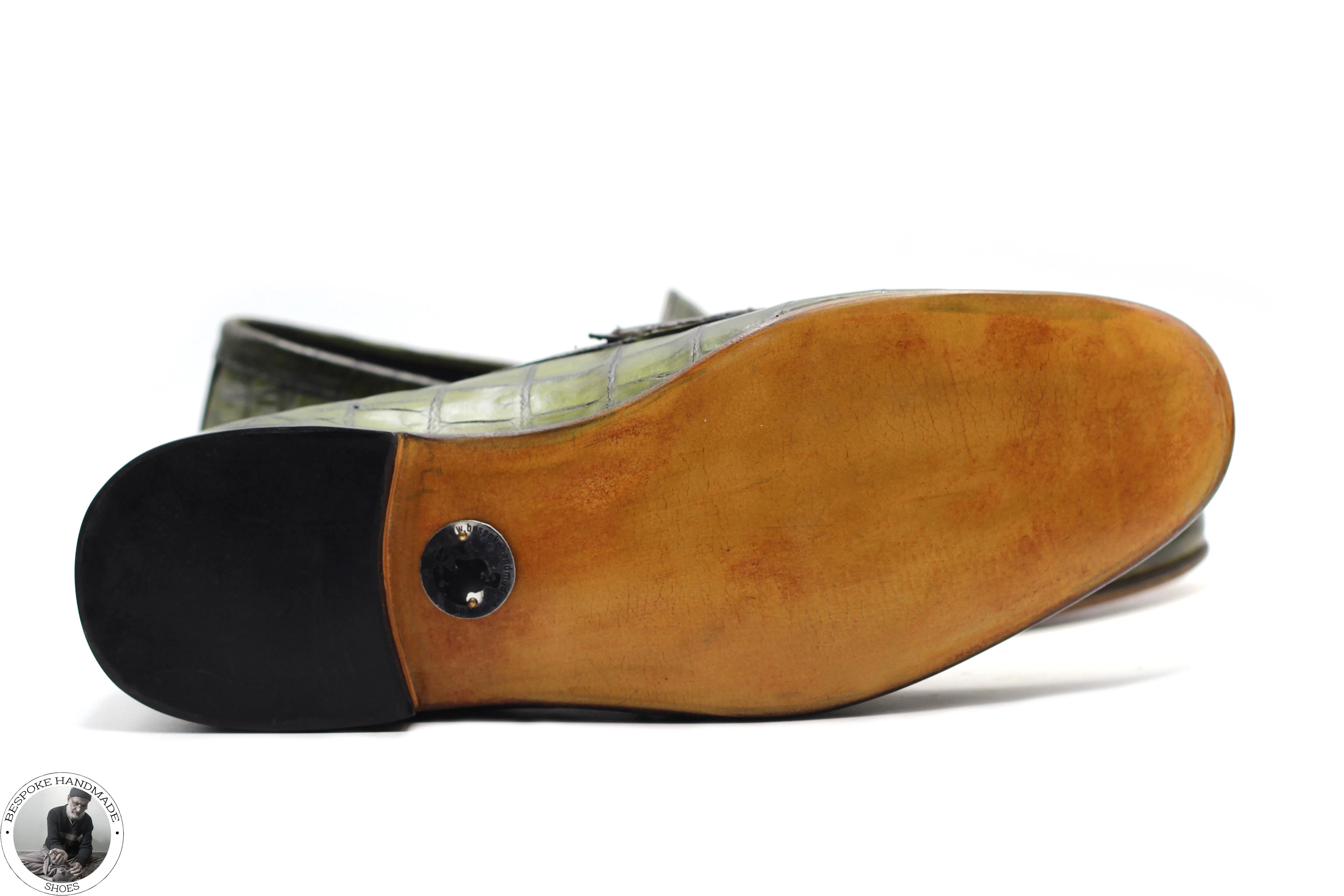 New Handmade Bespoke Genuine Olive Green Leather Slip on Loafers Style Shoes