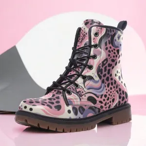 Pink Leopard Pattern Combat Boots (For Women| Men)