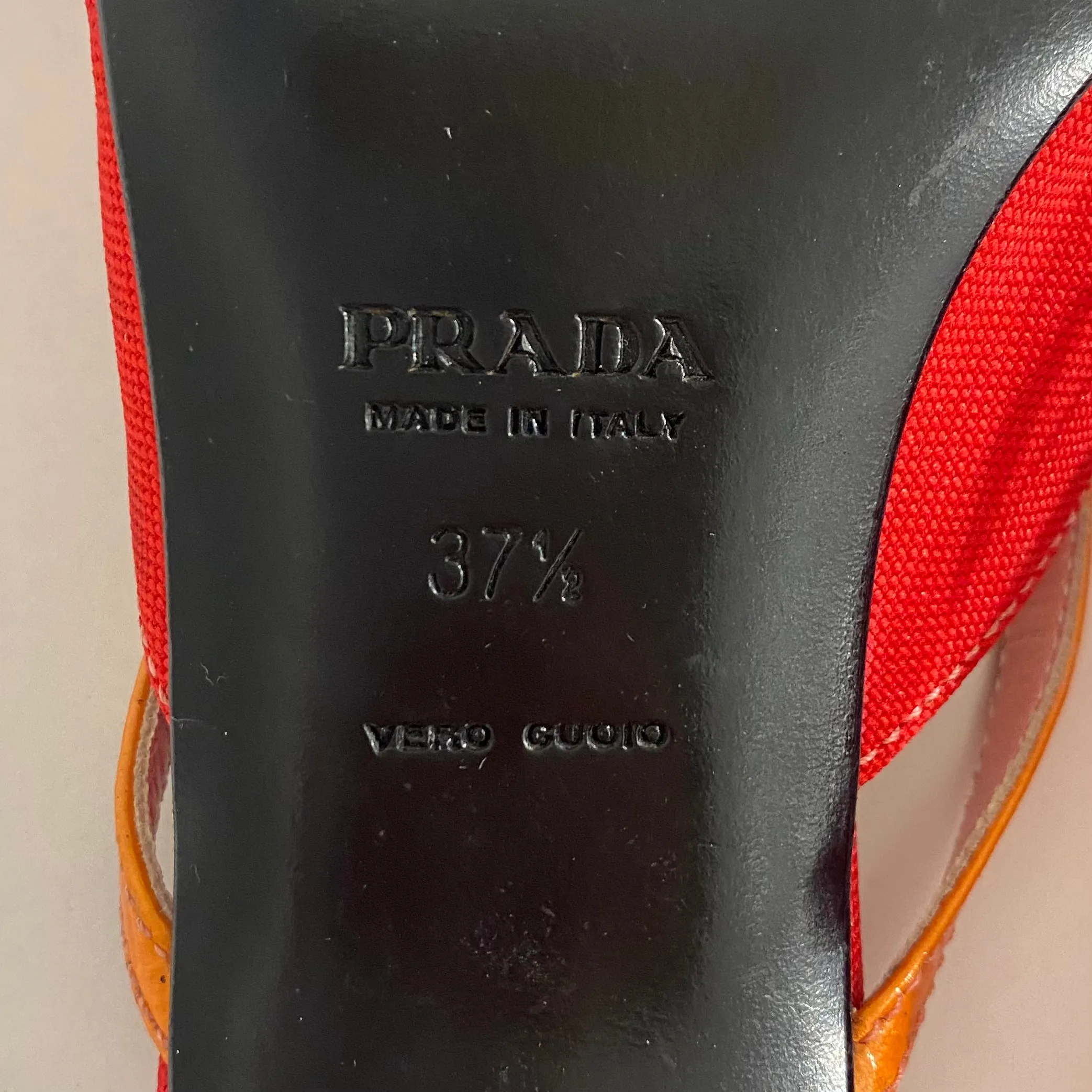 Prada Red and Pink Square Toe Sandals