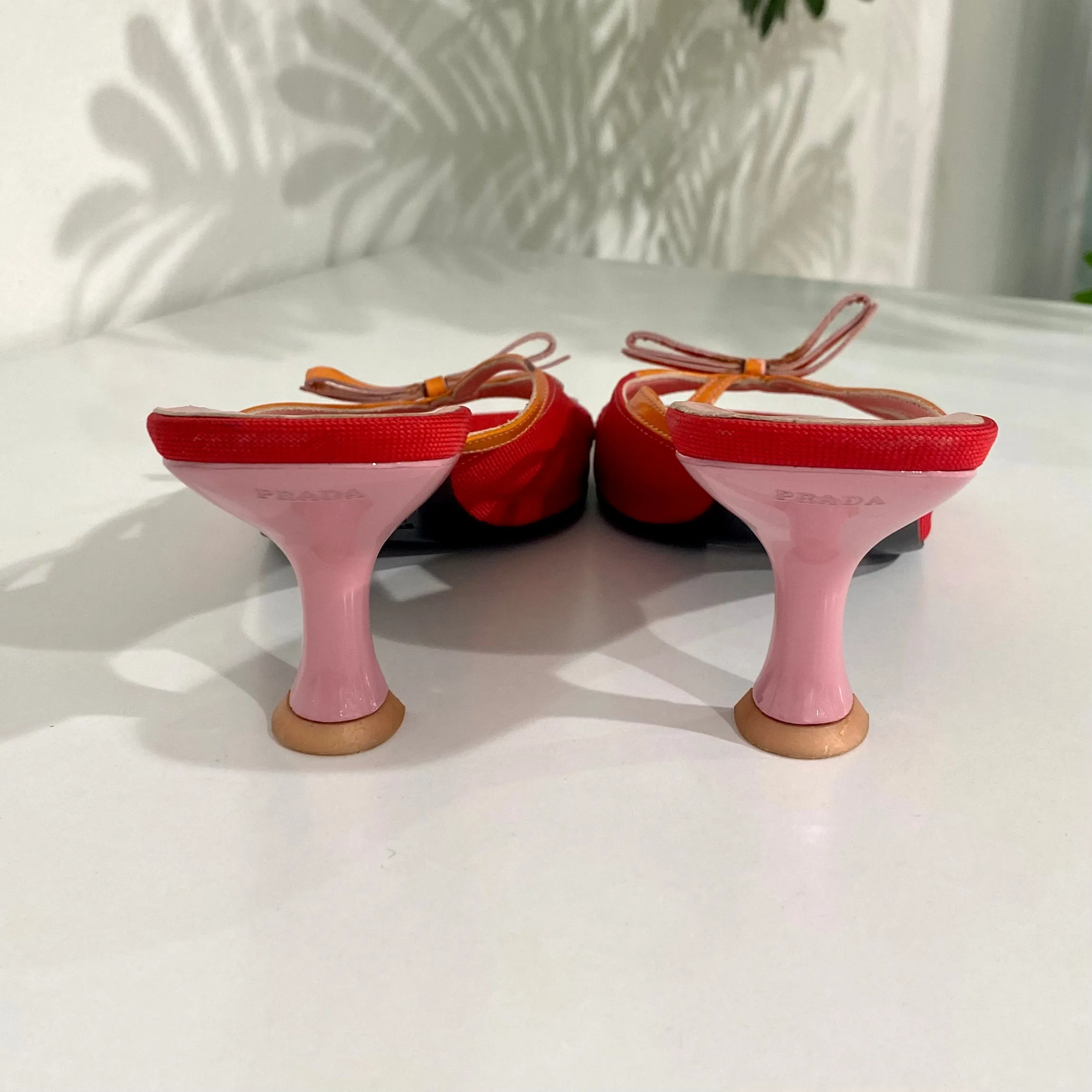 Prada Red and Pink Square Toe Sandals