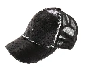 Sequin Mesh Back High Ponytail CC Ball Cap