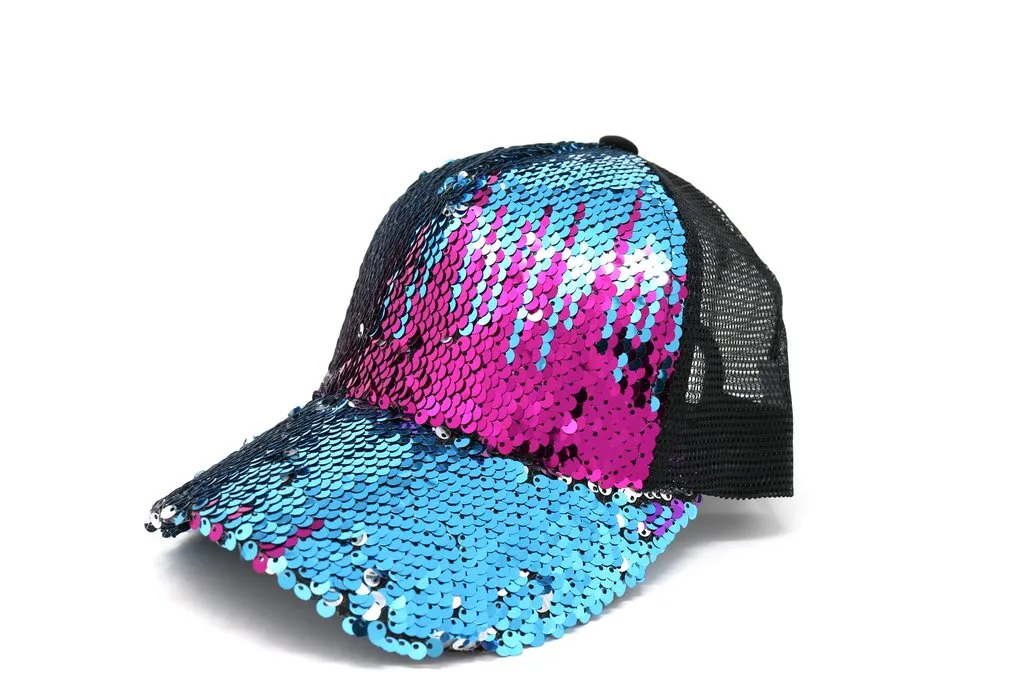 Sequin Mesh Back High Ponytail CC Ball Cap