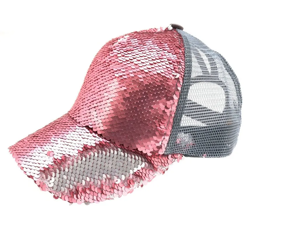 Sequin Mesh Back High Ponytail CC Ball Cap