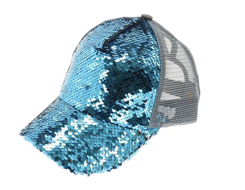 Sequin Mesh Back High Ponytail CC Ball Cap