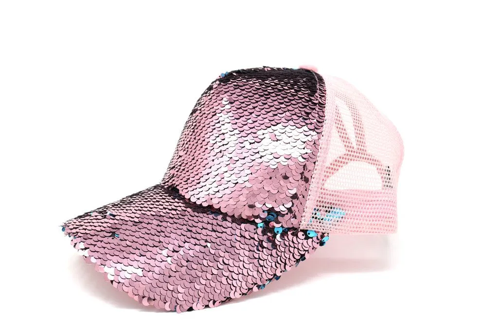 Sequin Mesh Back High Ponytail CC Ball Cap