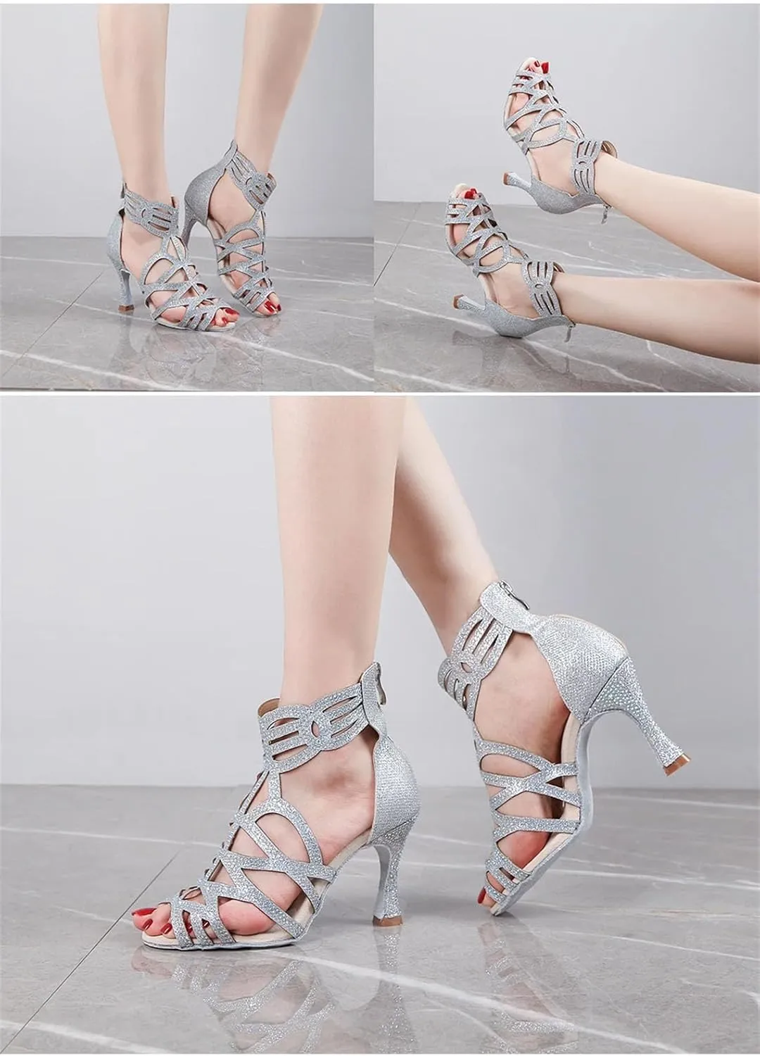 Silver Ballroom Boots - Salsa/Tango Sandals (9cm/3.54 inches)