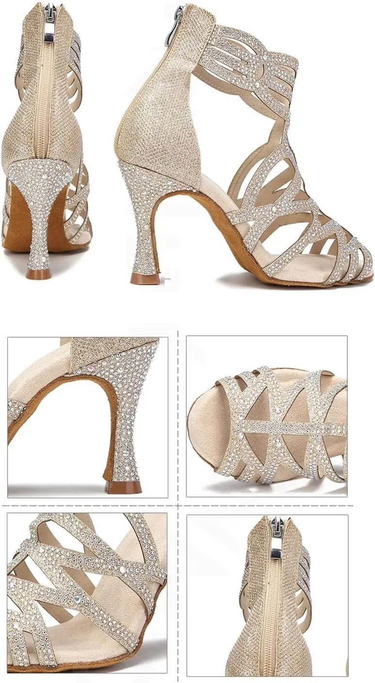 Silver Ballroom Boots - Salsa/Tango Sandals (9cm/3.54 inches)