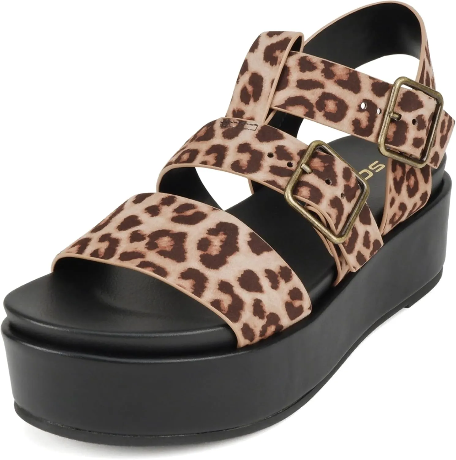 Soda STELLAR ~ Women Flatform Multi Strap Double Buckle Open Toe Ankle Strap Platform Wedge Sandals