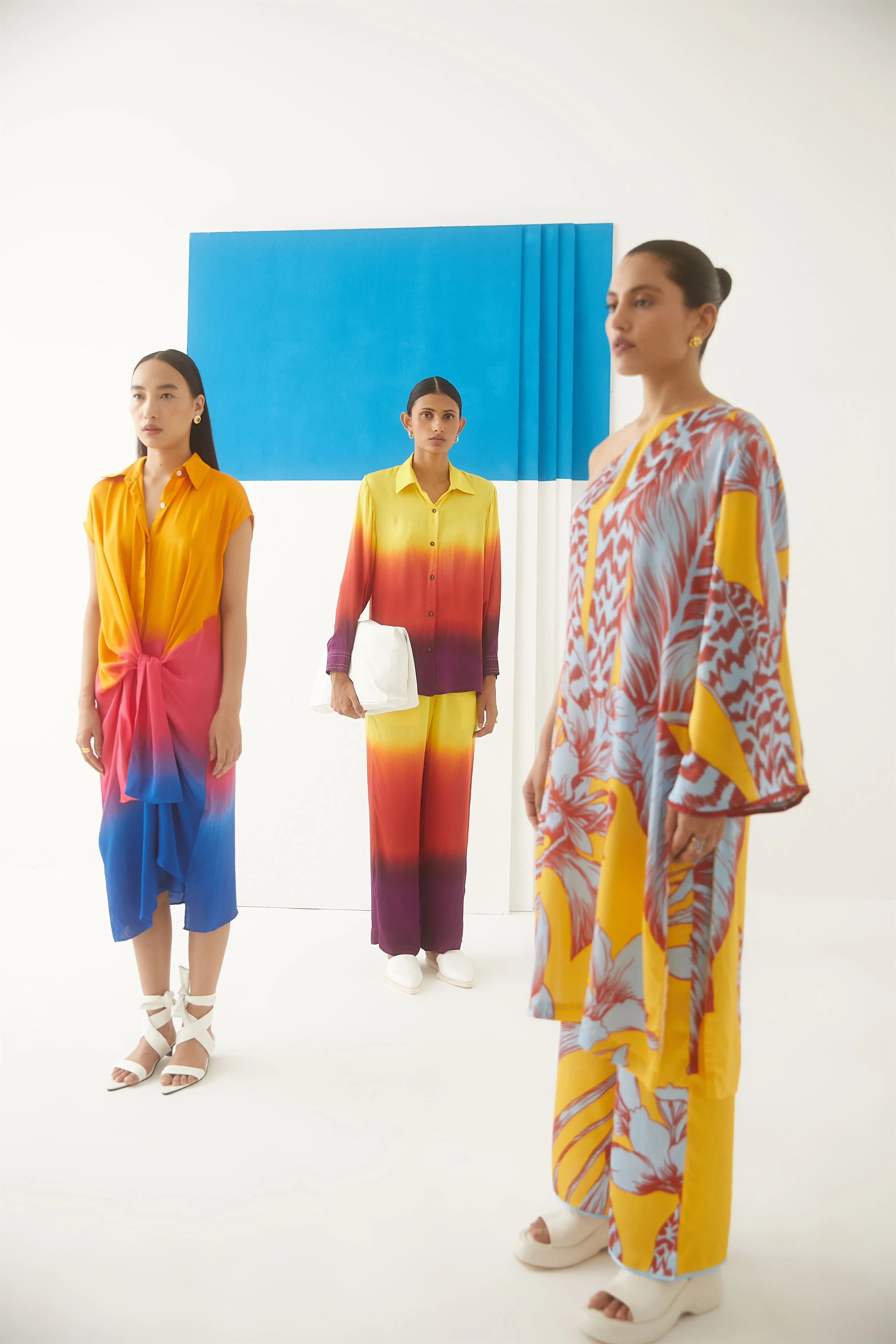 Studio Rigu Sofiyskaya Tropical One Shoulder Kurta With Trousers Side Zipper/ Bell Sleeves Vegan Silk Arcadia Collection