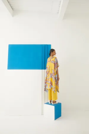 Studio Rigu Sofiyskaya Tropical One Shoulder Kurta With Trousers Side Zipper/ Bell Sleeves Vegan Silk Arcadia Collection