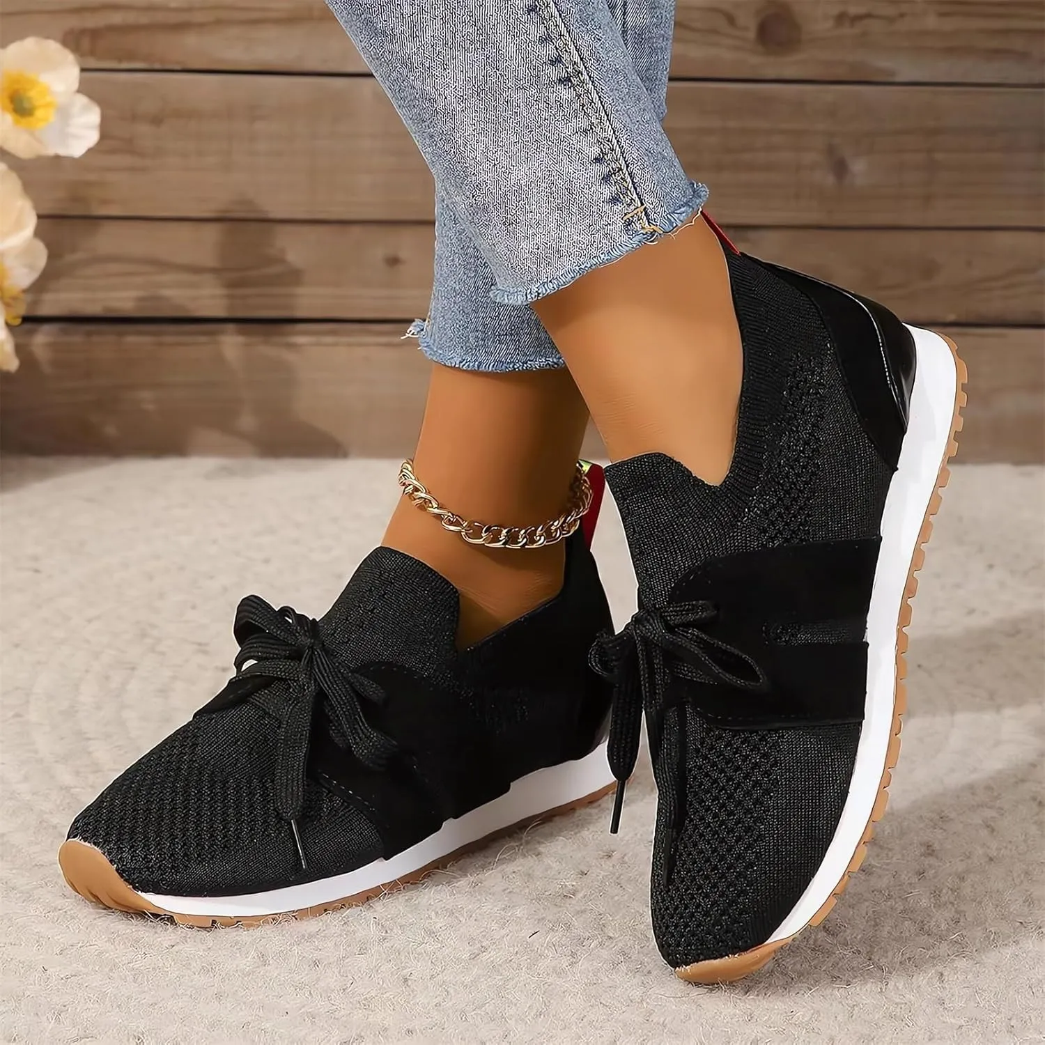 Women's Breathable Flying Woven Sneakers Orthopedic Slip on Go Walking Shoes Comfortable Non Slip Tennis Work Gym Running Memory Foam Arch Shoes