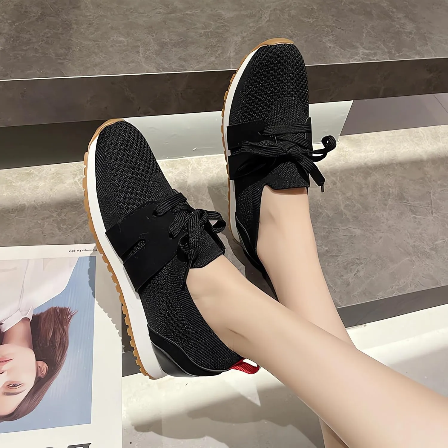 Women's Breathable Flying Woven Sneakers Orthopedic Slip on Go Walking Shoes Comfortable Non Slip Tennis Work Gym Running Memory Foam Arch Shoes