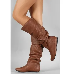 Women's Comfortable Fashion Pleated Long Mid-Calf Slip-On Winter Boots