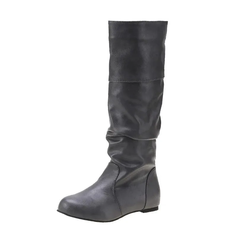 Women's Comfortable Fashion Pleated Long Mid-Calf Slip-On Winter Boots
