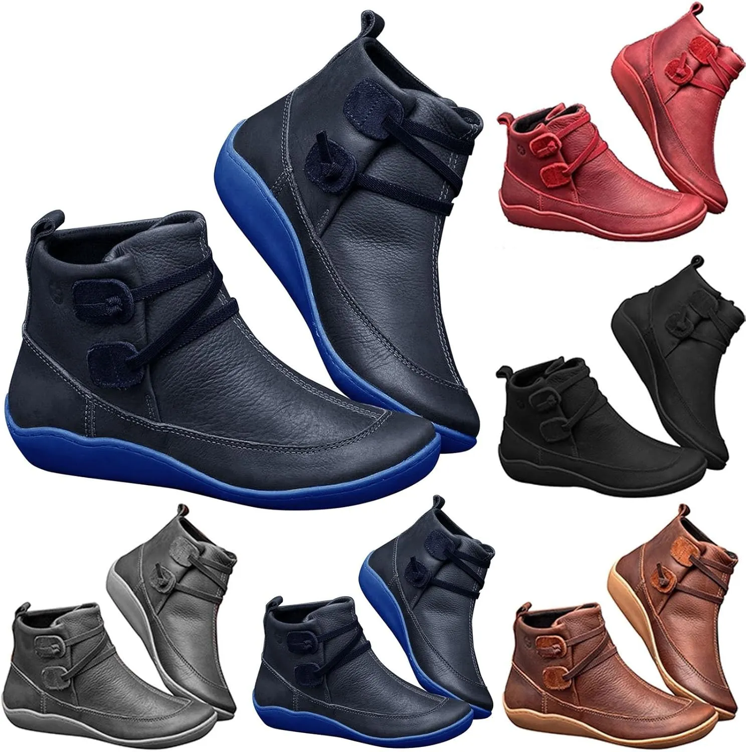 Womens Snow Boots Ankle Cowboy Booties Wide Width Womens Low Boots Ankle Steel Toe Shoes for Women Lightweight Breathable Pointed Toe Mid Heel Slip On