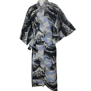Yukata Unisex Cotton - Waves light blue-beige