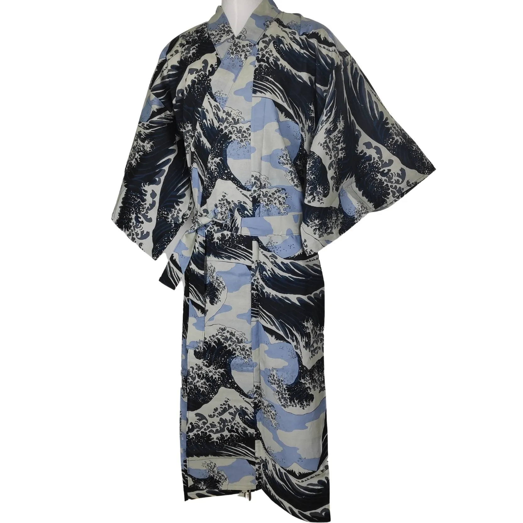Yukata Unisex Cotton - Waves light blue-beige