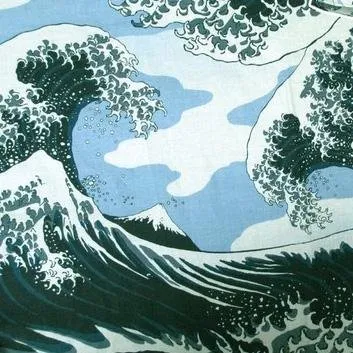 Yukata Unisex Cotton - Waves light blue-beige